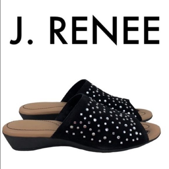 J.Renee Shoes - J. RENEE BLACK TAN WEDGE SANDALS SIZE 8.5 M